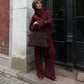 Iwanna™ Burgundy Sweater Pant Set With Scarf