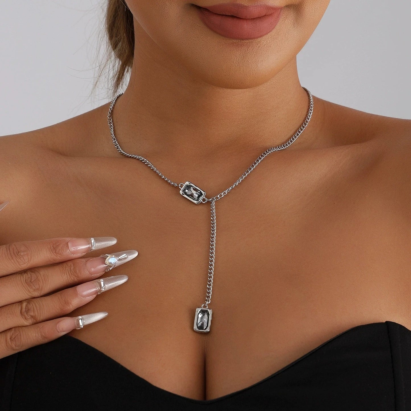 Geometric diamond Y-shaped necklace