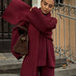 Iwanna™ Burgundy Sweater Pant Set With Scarf