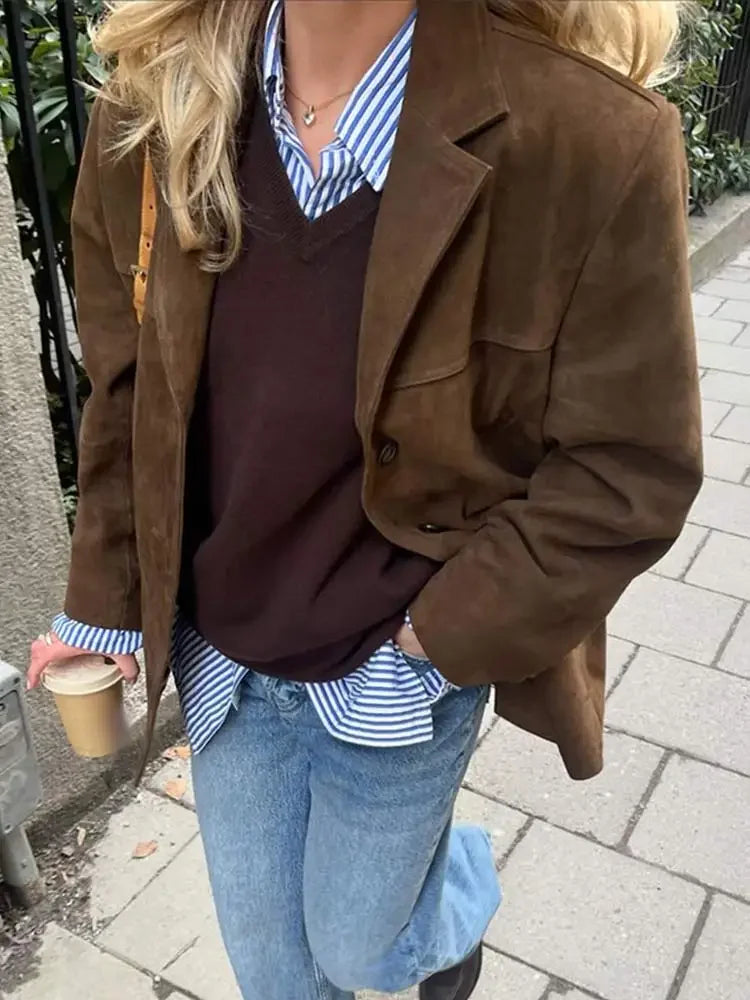 IWANNA™  VINTAGE Brown Suede Leather Jacket