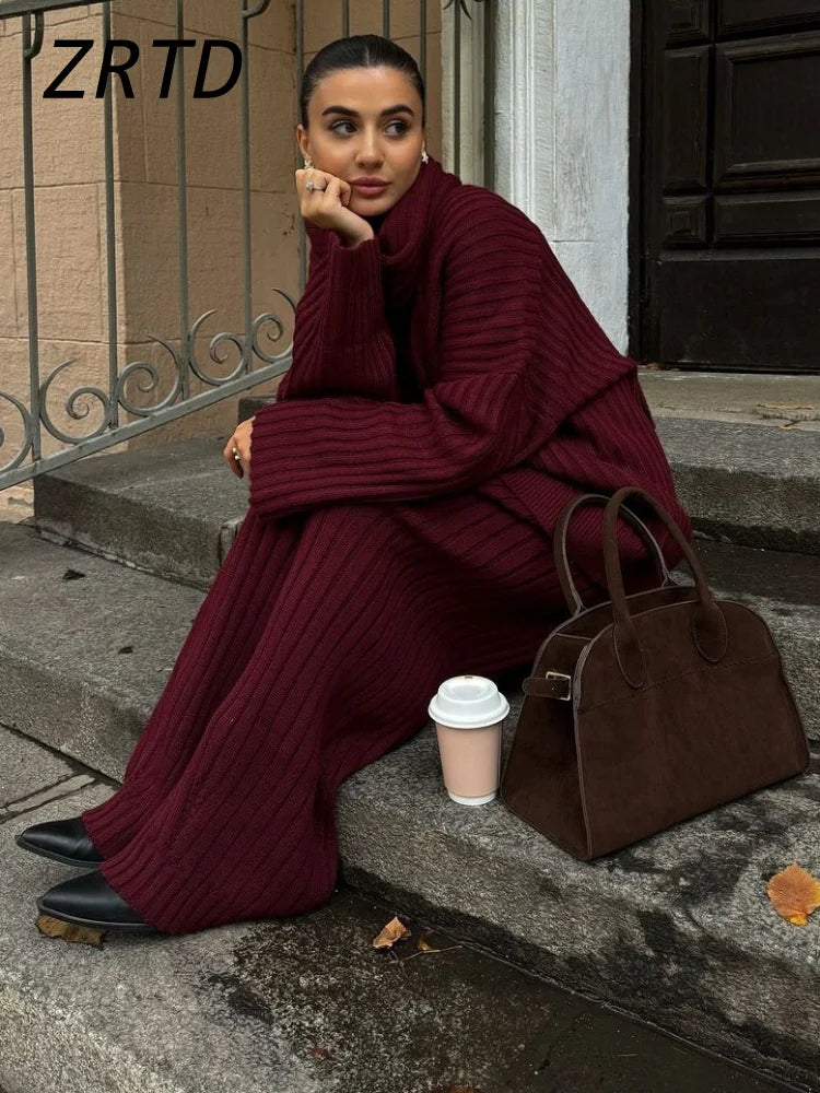 Iwanna™ Burgundy Sweater Pant Set With Scarf